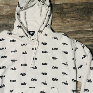 Nike Cream Hoodie with Black Logo Pattern